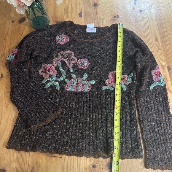 VINTAGE • PBJ SPORT • Autumn Fall Motif Embroidered Knit Long Sleeve Sweater S/M - Picture 6 of 9